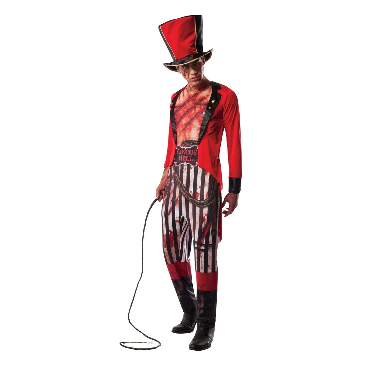 Zombie ringmaster costume with top hat worn by male model | Chaps London