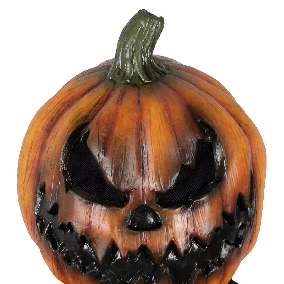 Orange jack-o-lantern mask with menacing carved face, worn by a person | Chaps London