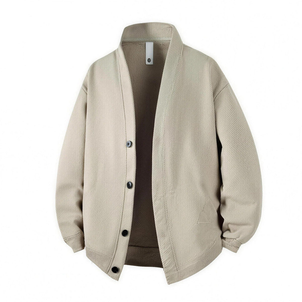 Beige textured knit cardigan jacket with button front, flat lay view | Chaps London