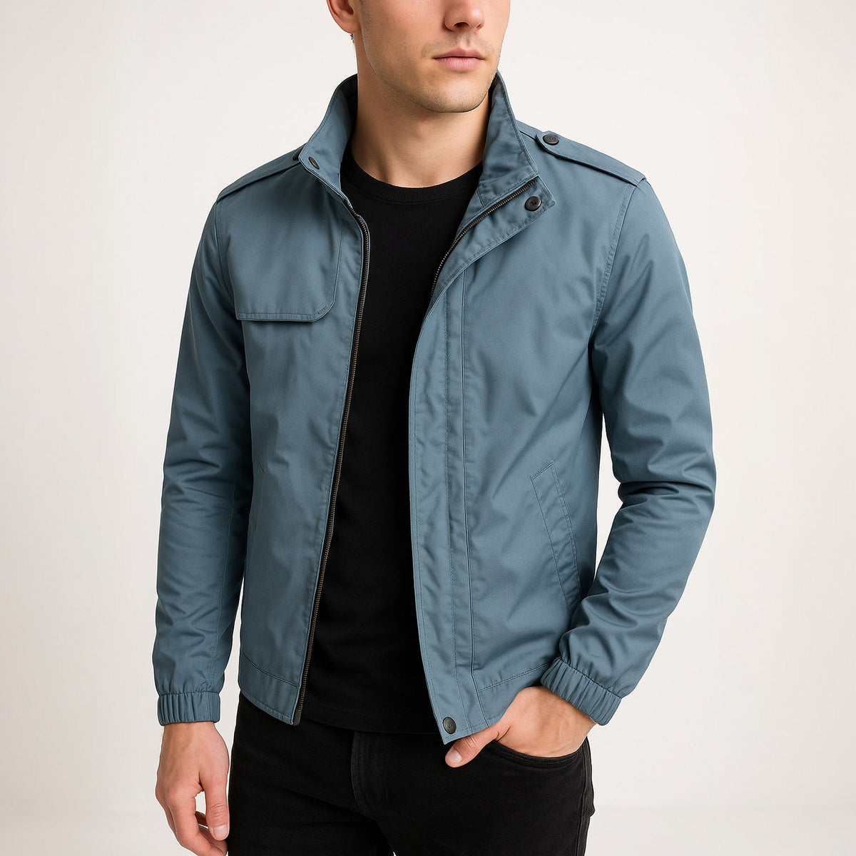 Men's Stand Collar Jacket | Lightweight | Water Repellent | Epaulettes