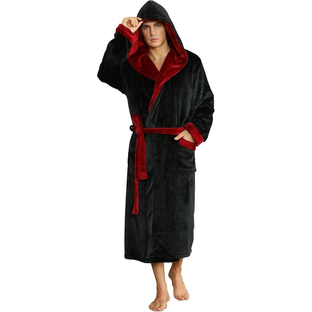 Men's Hooded Fleece Dressing Gown | Two Tone | 10 Colours