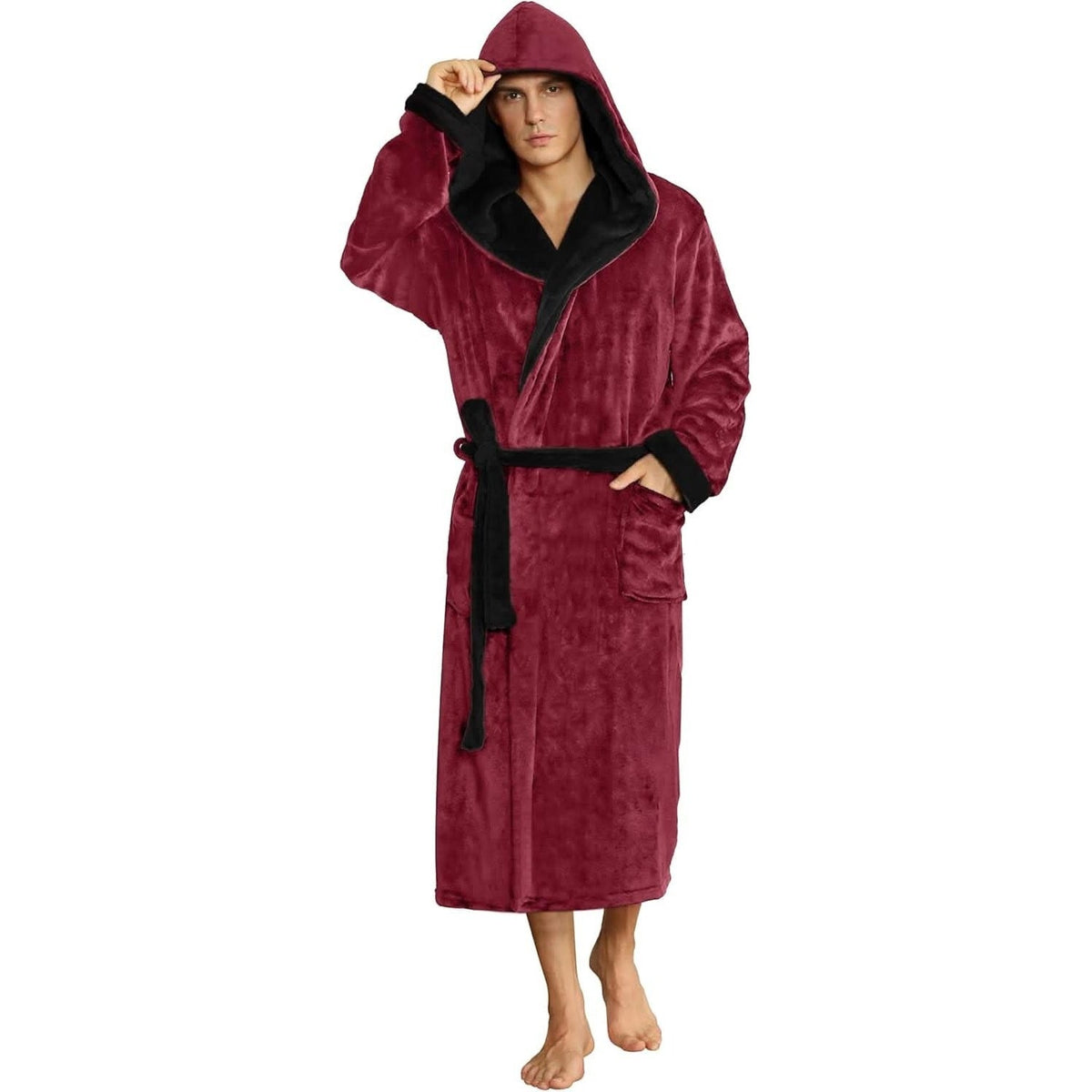 Men's Hooded Fleece Dressing Gown | Two Tone | 10 Colours