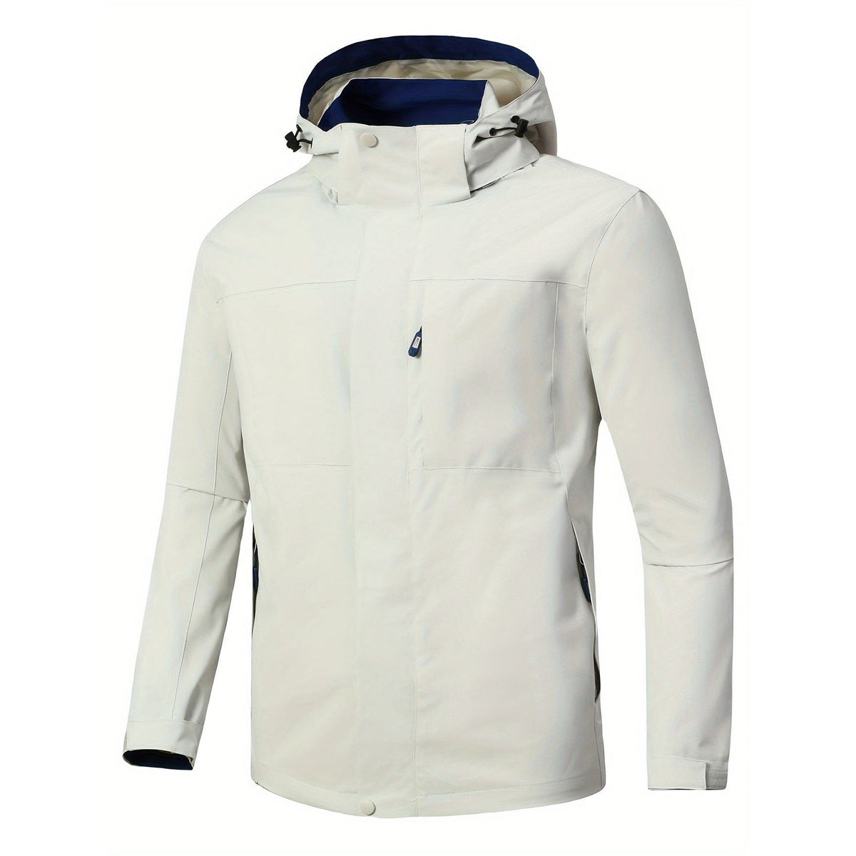 Light gray hooded jacket with navy trim, worn by male model | Chaps London
