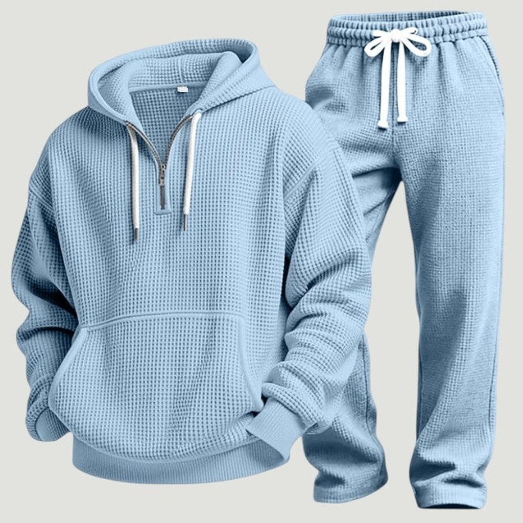 Men's Waffle Half Zip Tracksuit | Hoodie and Joggers | 6 Colours