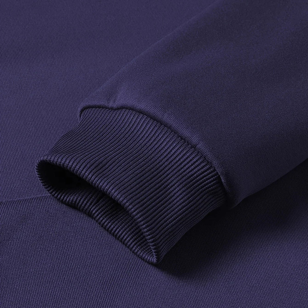 Close-up of navy hoodie cuff showing ribbed knit texture and fabric detail | Chaps London