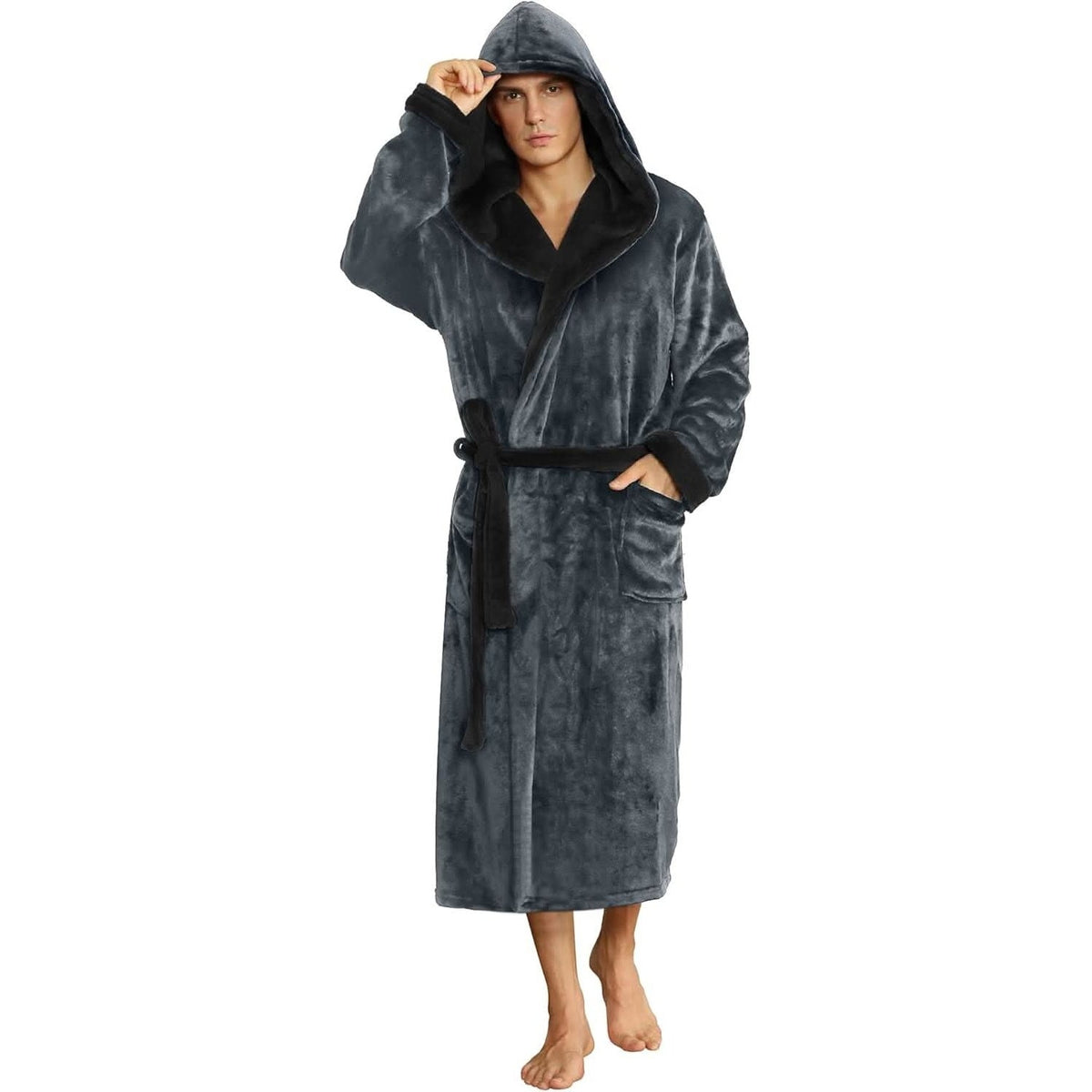 Men's Hooded Fleece Dressing Gown | Two Tone | 10 Colours