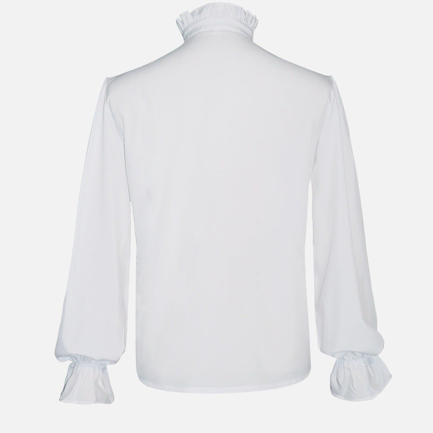 White ruffled-collar blouse with long sleeves, shown worn by a person, back view | Chaps London