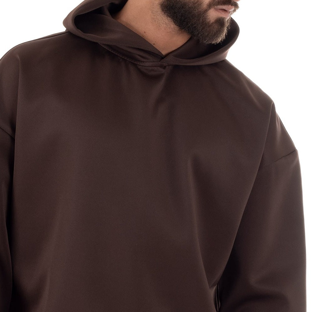 Men's Cropped Hoodie Set | Baggy Trousers | Brown