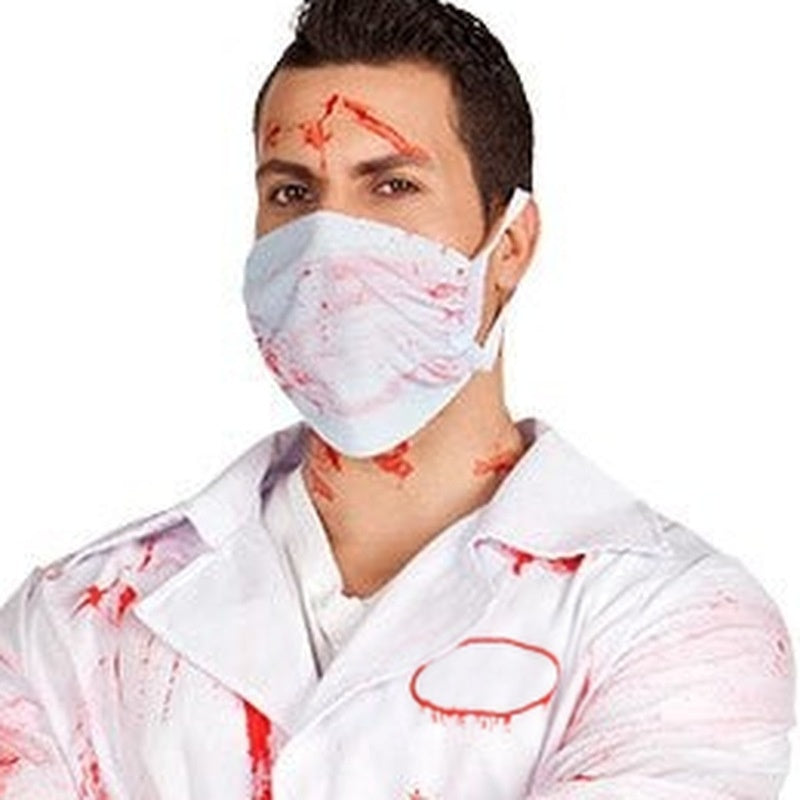 Man wearing bloody white coat costume with matching face mask | Chaps London