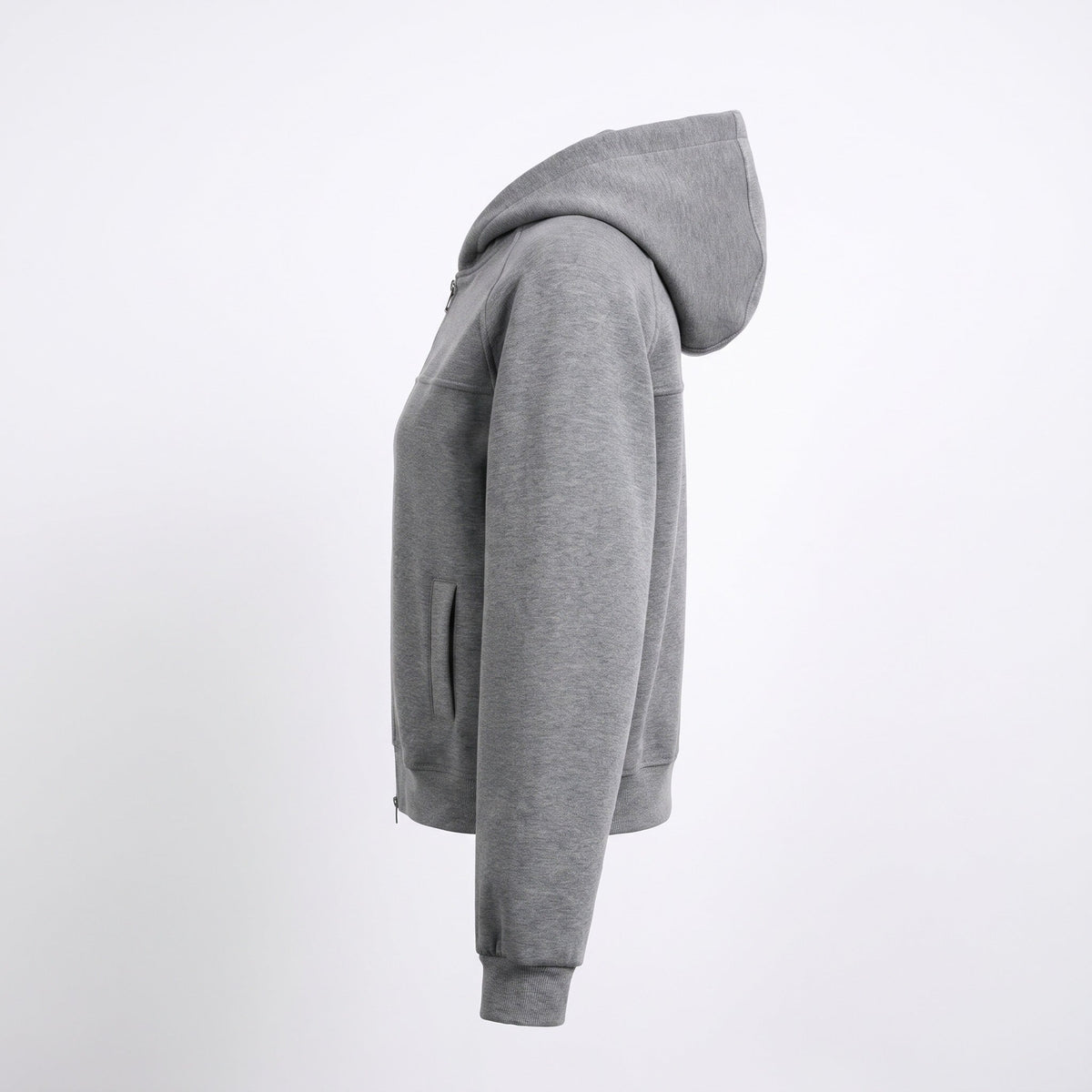 Grey cropped zip hoodie shown in side profile on mannequin | Chaps London