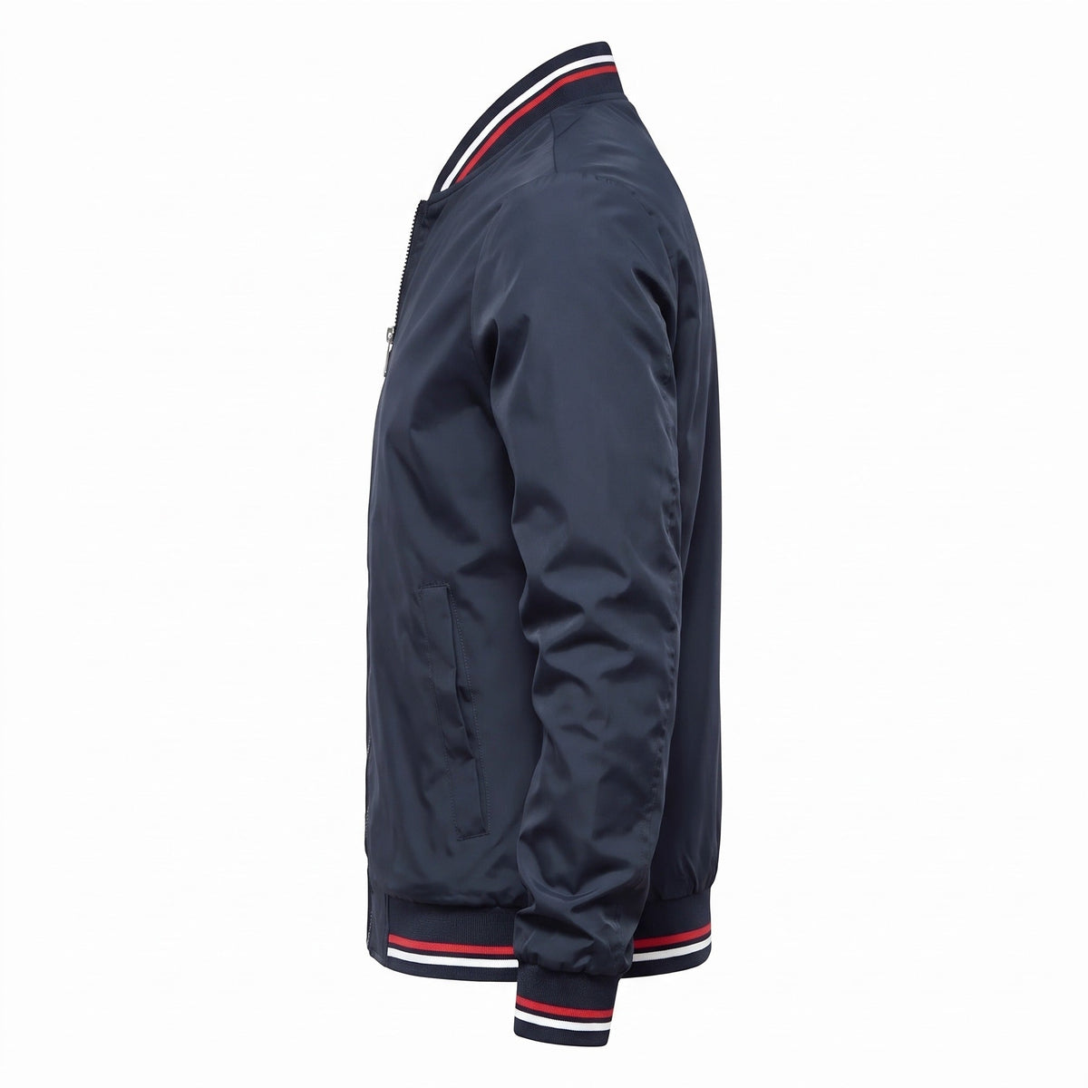 Men's Bomber Jacket | Striped Rib Trim | Stand Collar | Water Repellent