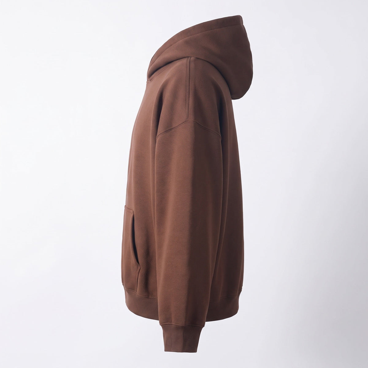 Brown pullover hoodie with kangaroo pocket, side view on mannequin | Chaps London