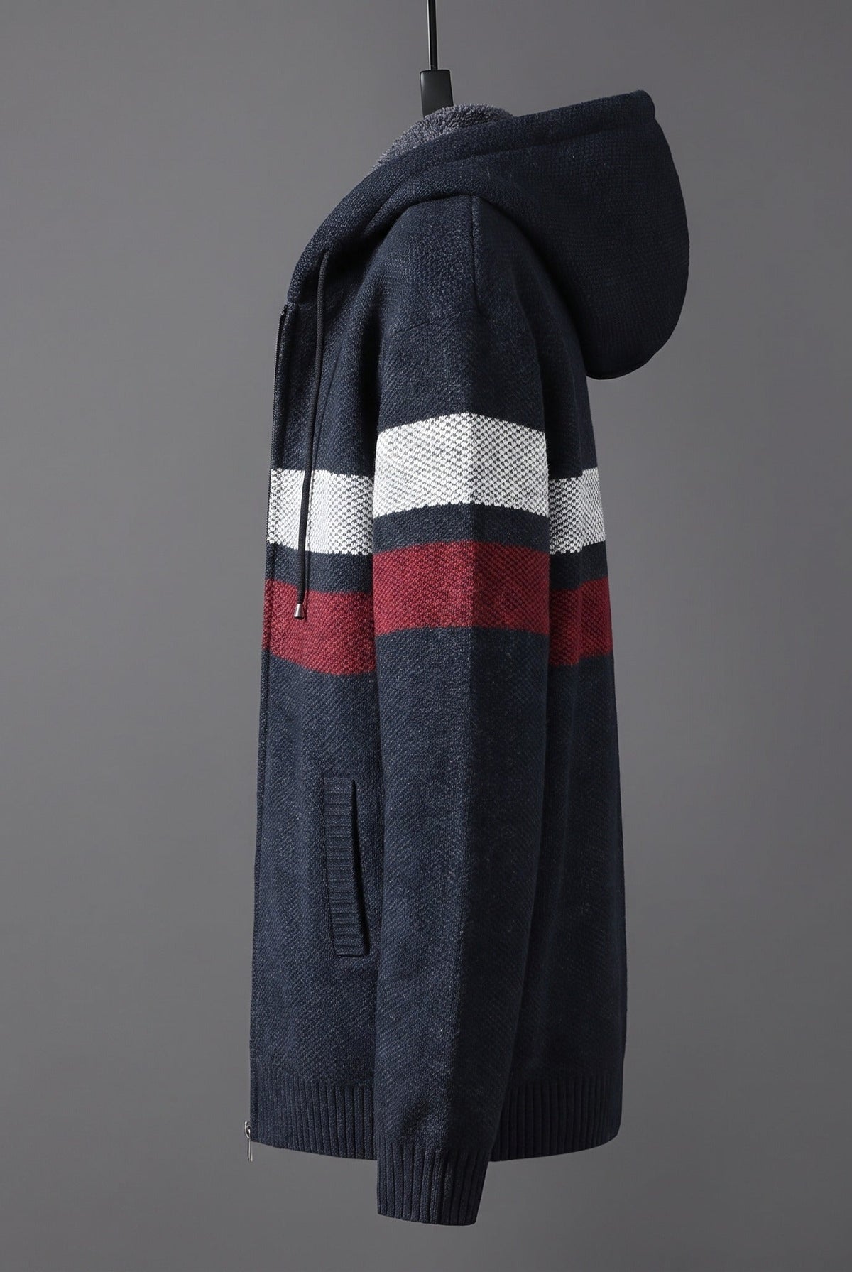Men's Striped Knit Hooded Cardigan | Teddy Lining | 5 Colours