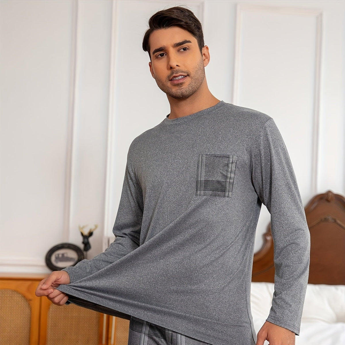 Men's Relaxed Check Pyjamas | Grey