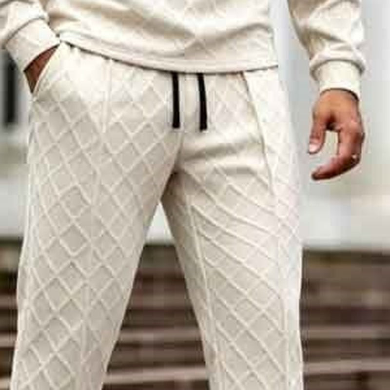 Men's Half Zip Lounge Set | Diamond Texture | Cream