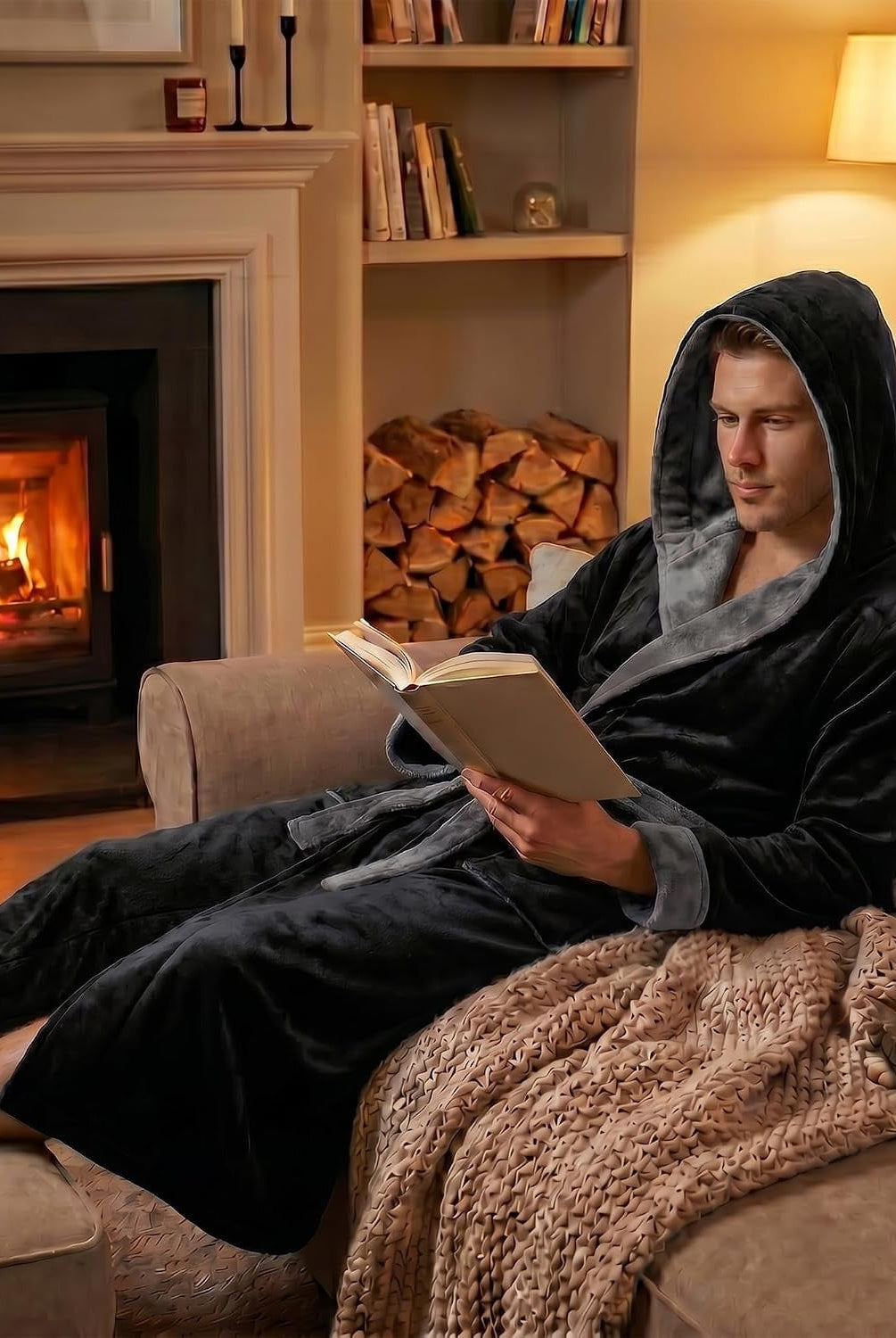 Men's Hooded Fleece Dressing Gown | Two Tone | 10 Colours