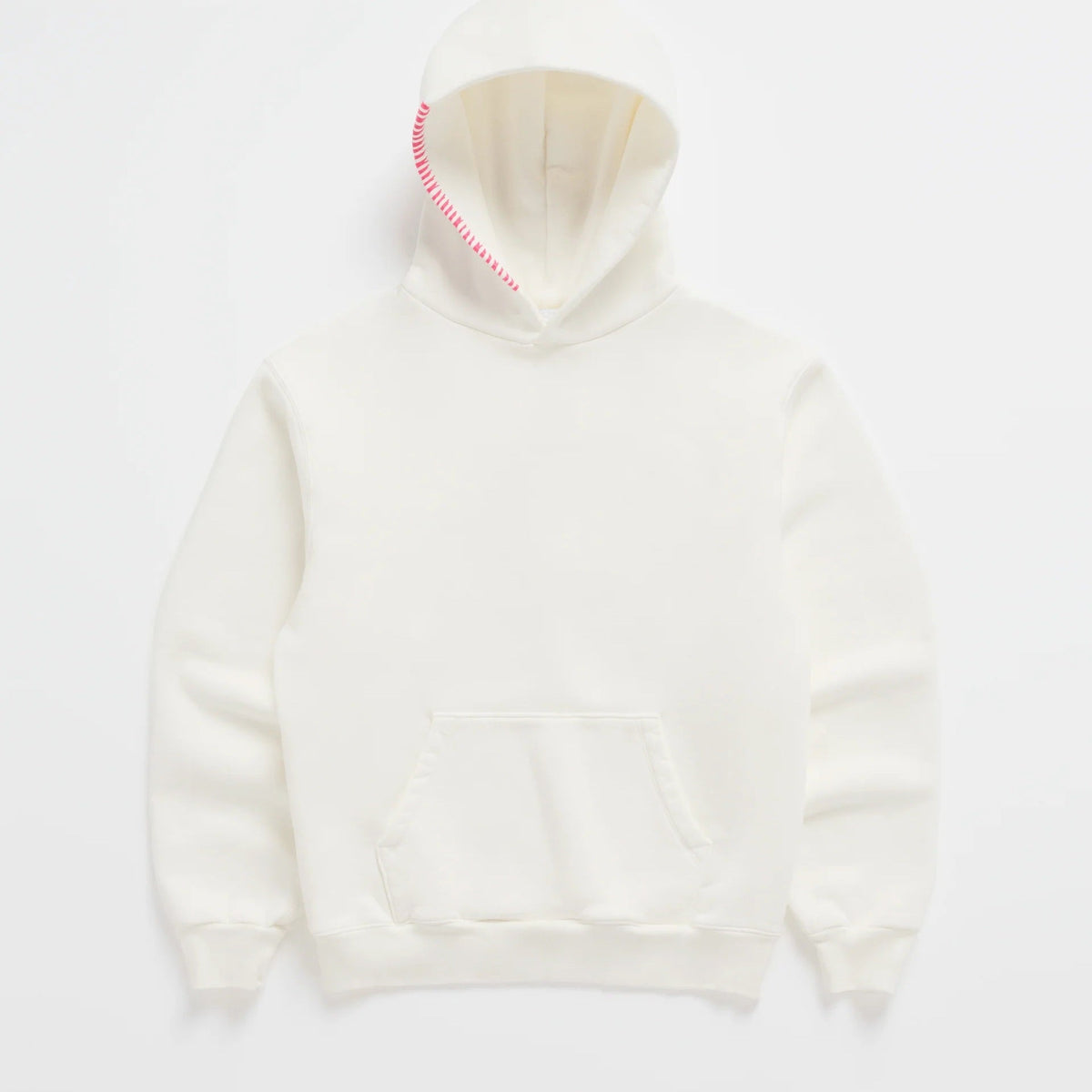 White oversized hoodie with pink striped trim, flat lay product shot | Chaps London