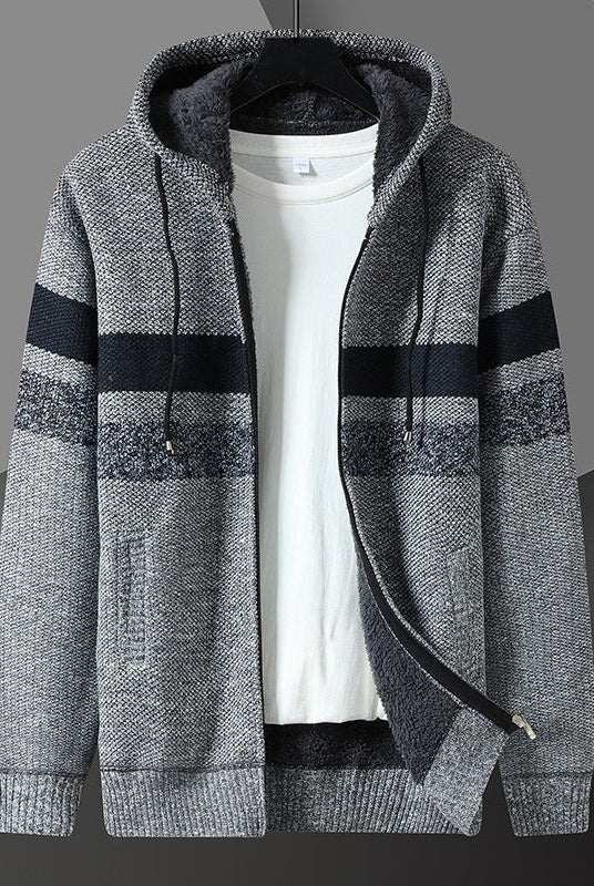 Men's Striped Knit Hooded Cardigan | Teddy Lining | 5 Colours