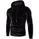 Men's velvet hoodie in black, front view