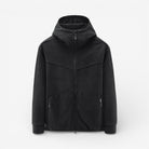 Men's hooded fleece zip jacket in black, front view