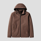 Men's hooded zip jacket in brown, front view