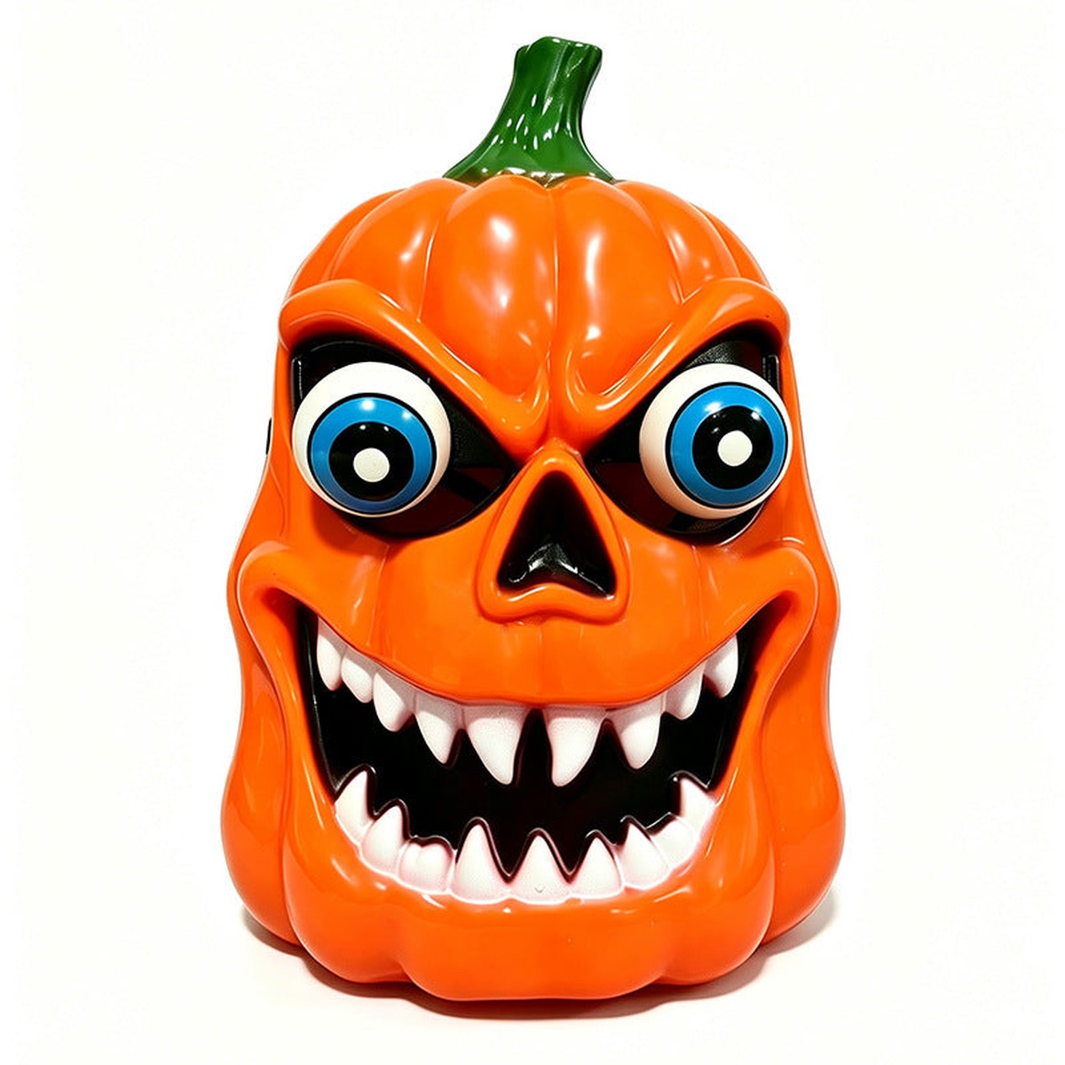 Scary orange pumpkin with LED eyes and sharp teeth