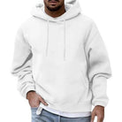 Men's oversized hoodie in white, worn, front view