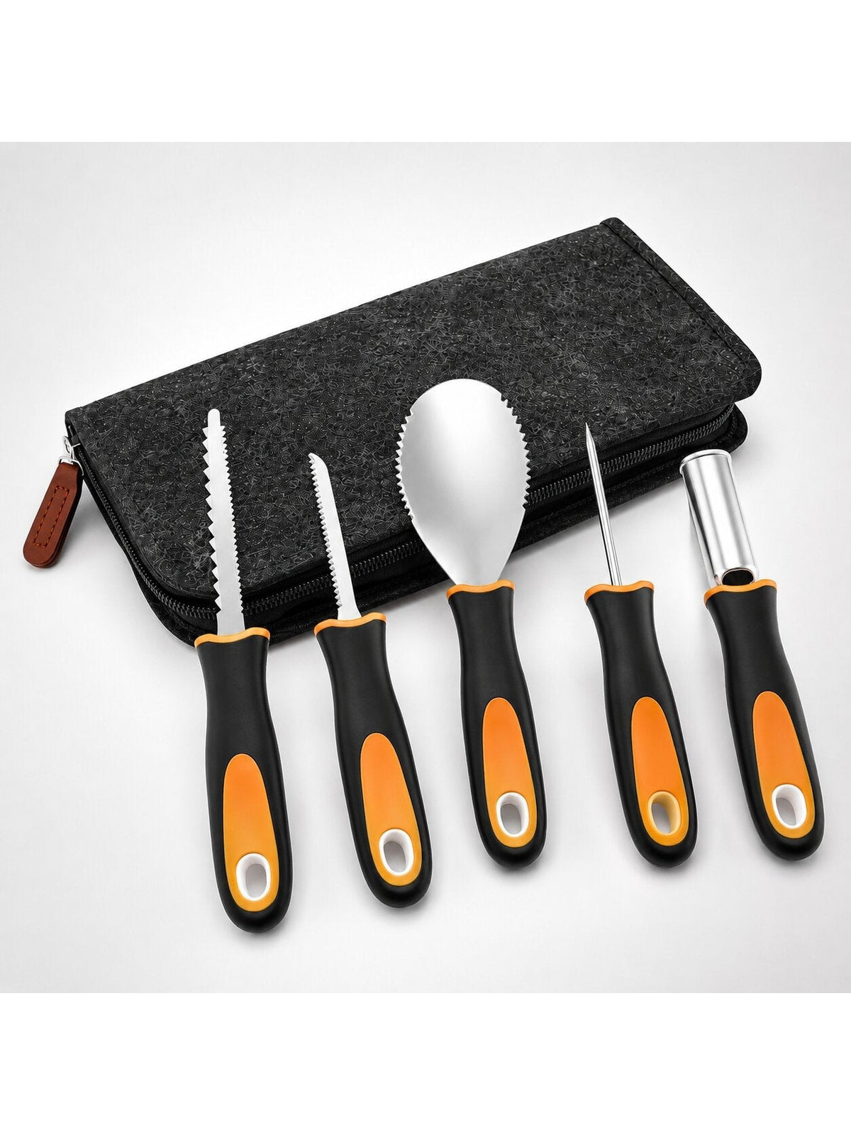 Pumpkin carving kit with five tools and case