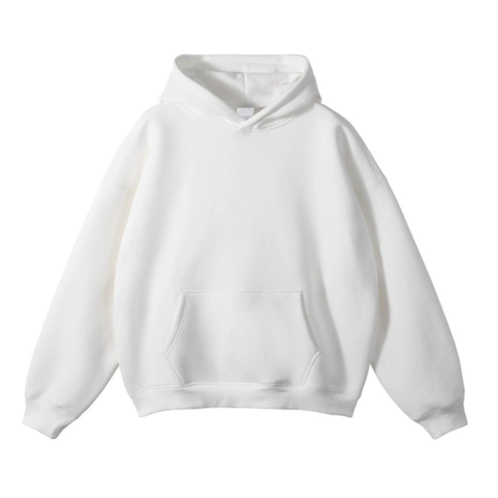 Men's oversized pullover hoodie in white, front view