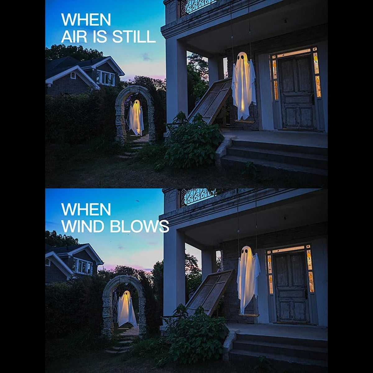 Ghost on the swing in still air and when the wind blows