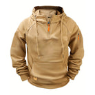 Camel half-zip hoodie with drawcords and an orange zip pull | Chaps London