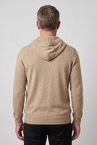 Men's knitted hooded jumper in beige, worn, back view