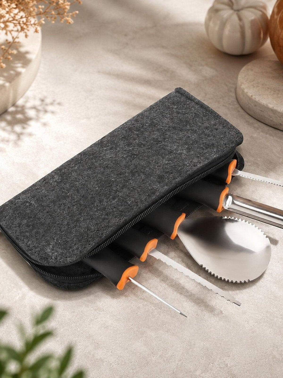 Pumpkin carving tools in the zip case