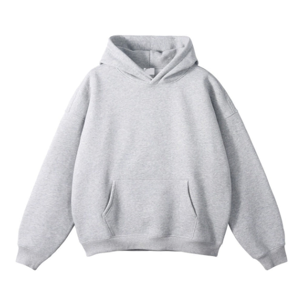 Men's oversized pullover hoodie in light grey, front view