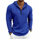 Men's textured quarter-zip hoodie in royal blue, worn, front view