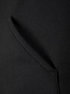 Men's soft-lined winter hoodie in black, close-up of the kangaroo pocket