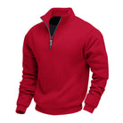 Red fleece-lined quarter zip jumper with a metal zip, product shot | Chaps London
