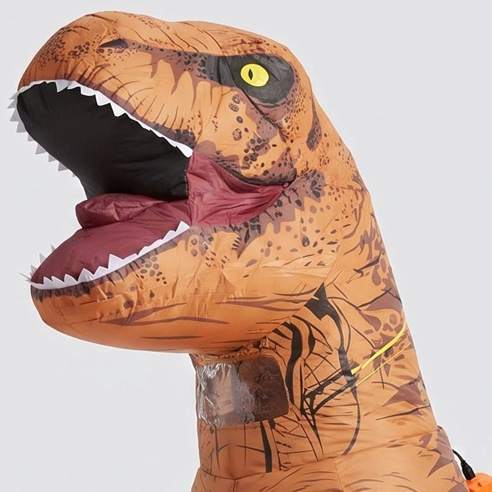 Close-up of the T-Rex head with open jaw and teeth