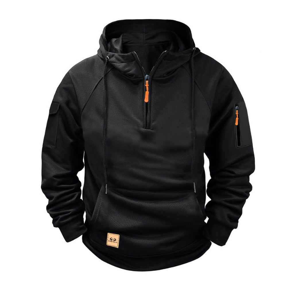 Black half-zip hoodie with a large kangaroo pocket | Chaps London