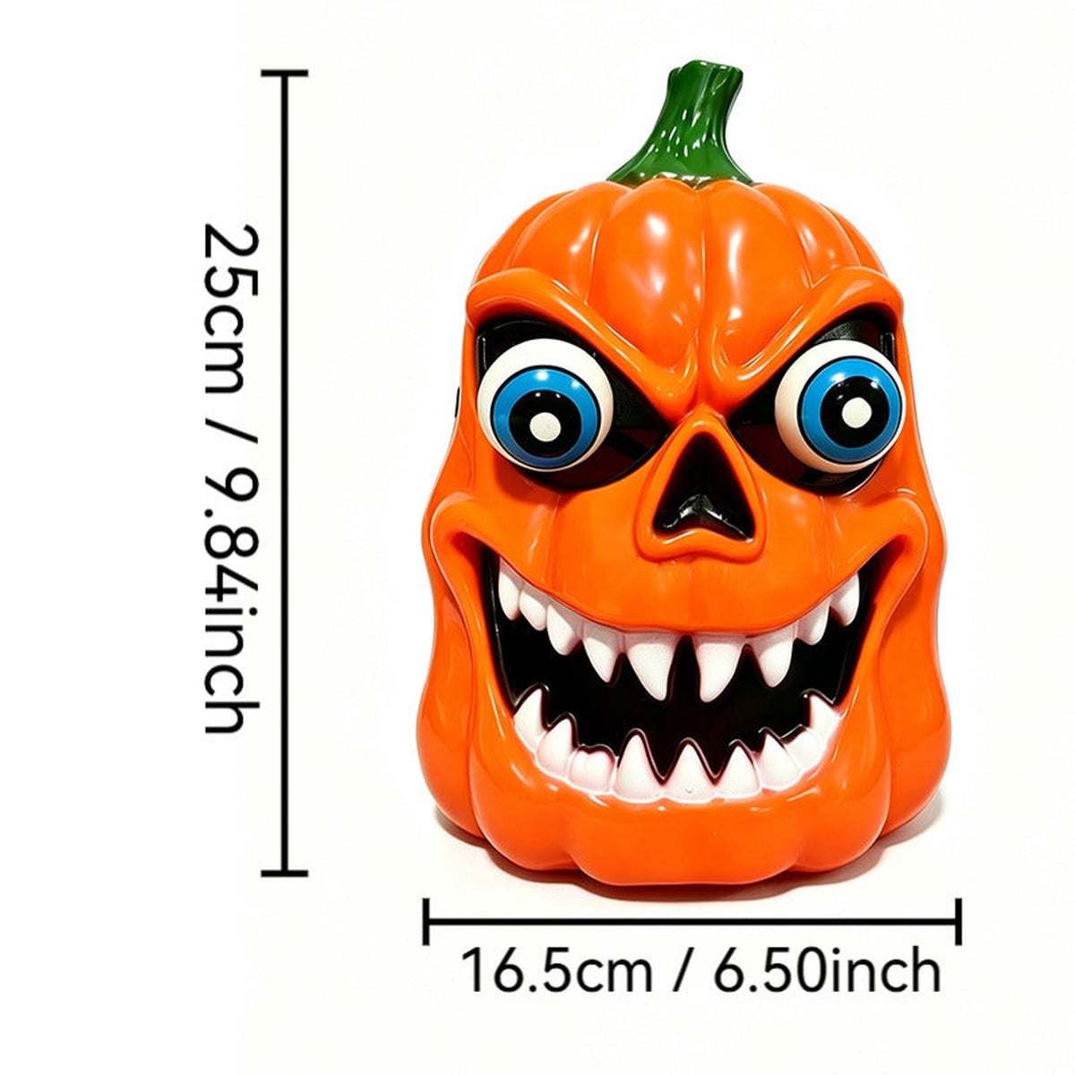 Orange pumpkin figure with scary face and blue eyes, standalone | Chaps London