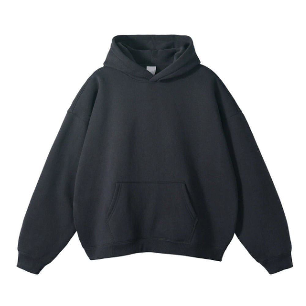 Men's oversized pullover hoodie in dark grey, front view