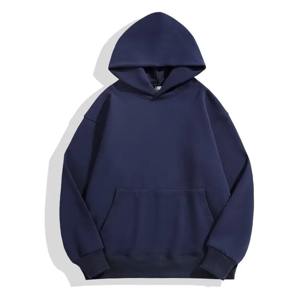 Men's heavyweight cotton hoodie in navy, front view