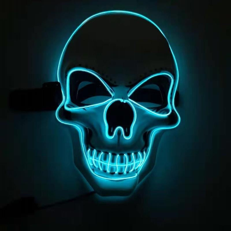 Light blue light-up skull mask, front view