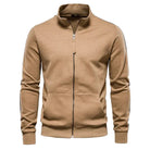 Camel zip-up sweatshirt with a stand collar, shown on a white background | Chaps London