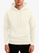 Men's soft-lined winter hoodie in cream, worn, front view