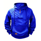 Royal blue half-zip hoodie with orange pulls at the neck and sleeve | Chaps London