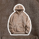 Men's fluffy borg hoodie in brown, front view