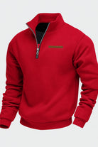 Red funnel neck sweatshirt with a short metal zip, product shot | Chaps London