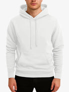 Men's soft-lined winter hoodie in white, worn, front view