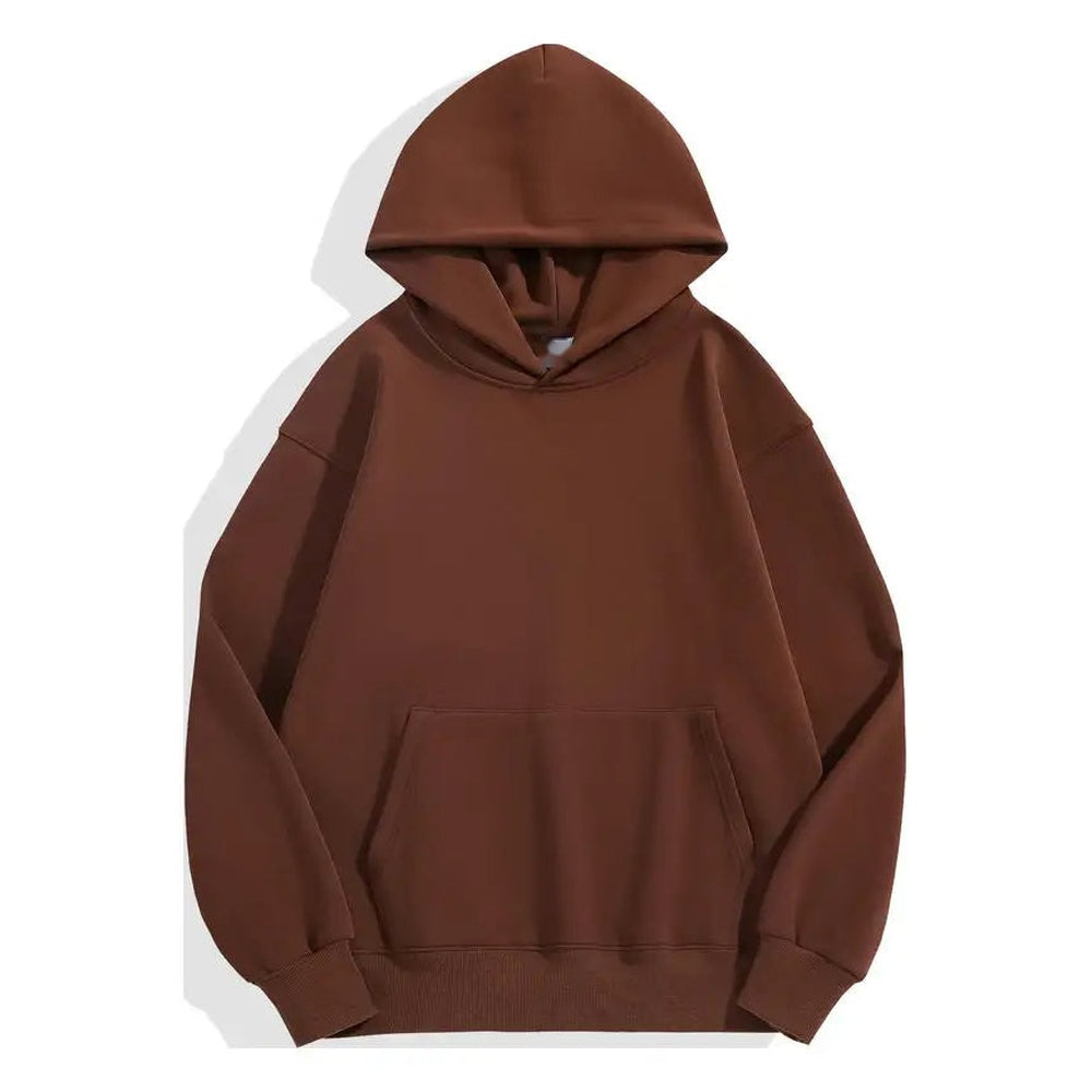 Men's heavyweight cotton hoodie in brown, front view